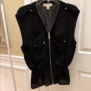 Black Sleeveless Jacket with Peplum